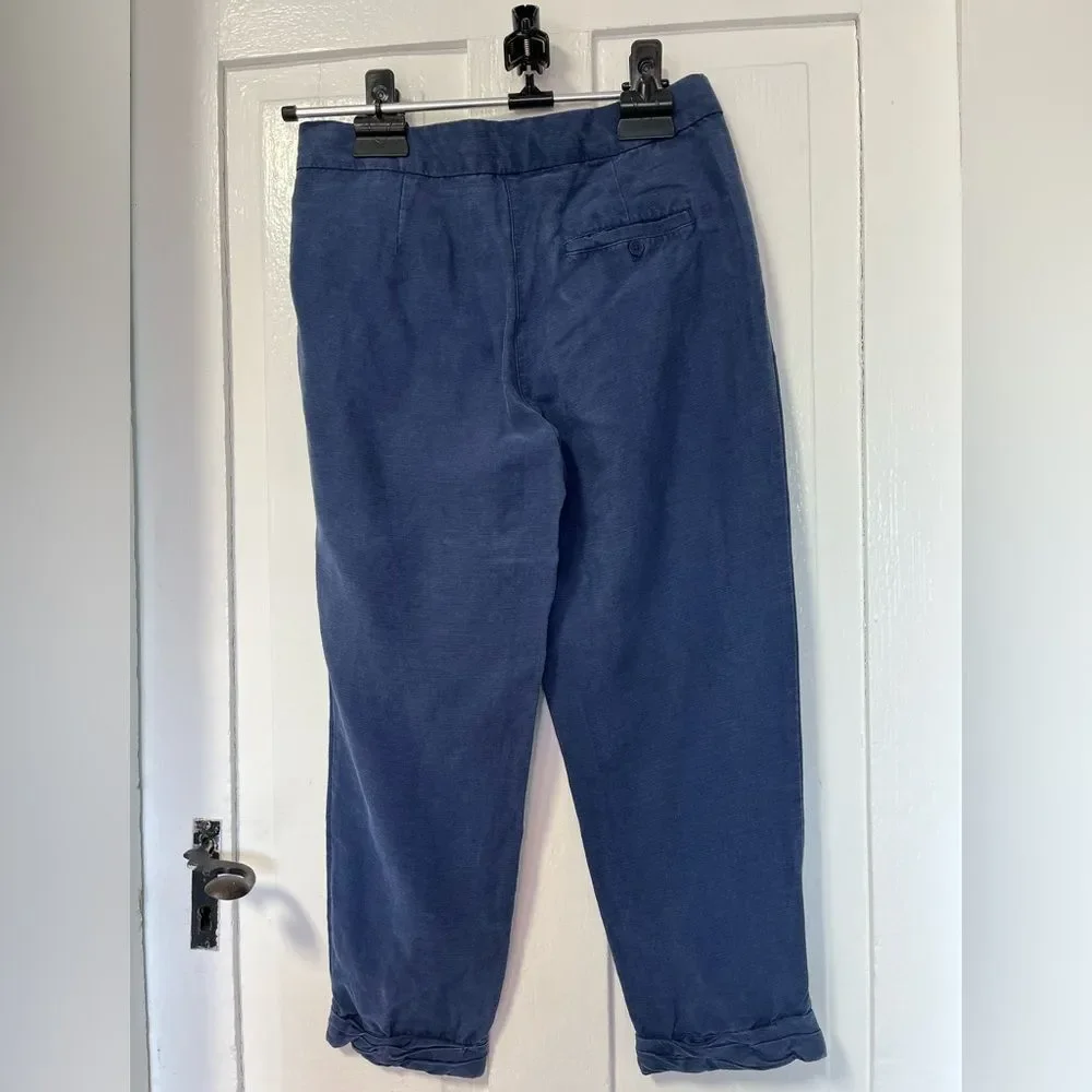 Wilfred Linen Blend Button Fly washed blue textured linen crop pants size 2